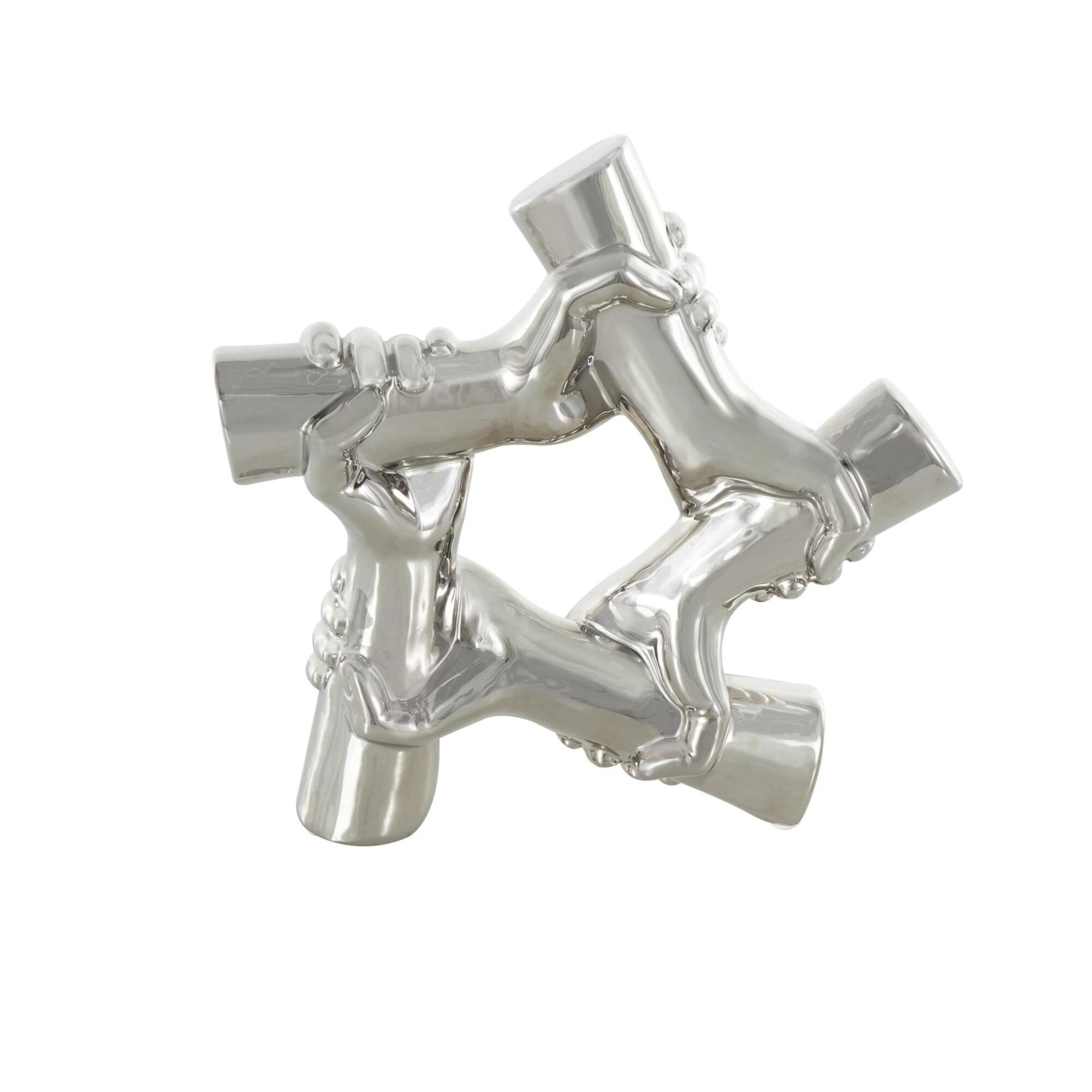 12.5" Silver Ceramic Hands Gripping Sculpture